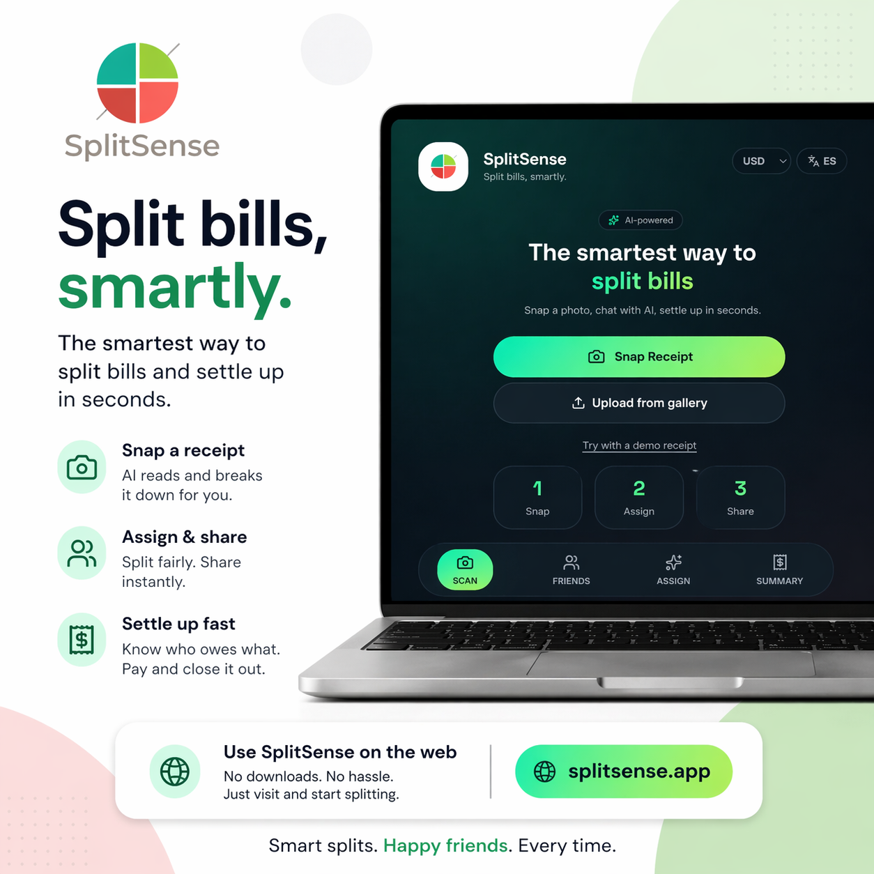 SplitSense web app on a laptop
